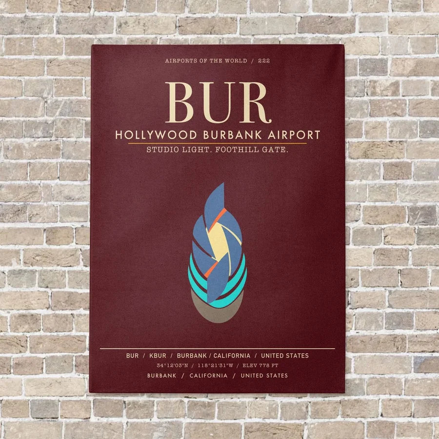 Hollywood Burbank Airport BUR - Canvas Framed - Dark Red