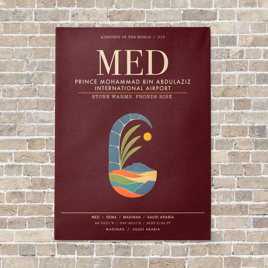 Prince Mohammad Bin Abdulaziz International Airport MED - Canvas Framed - Dark Red
