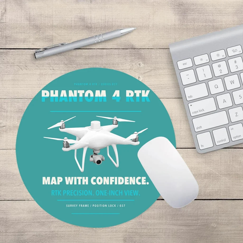 DJI Phantom 4 RTK design on turquoise round mouse pad