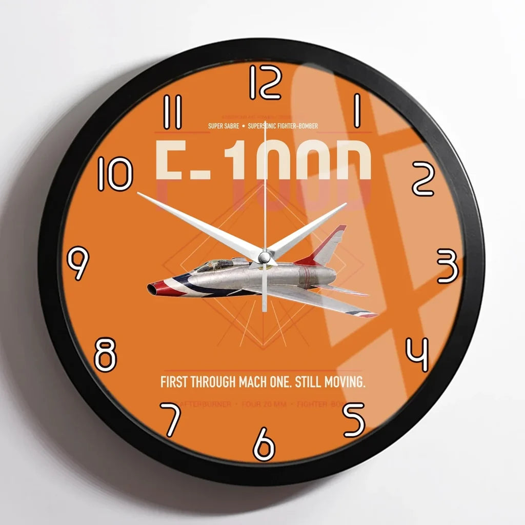 F-100D Super Sabre design on orange framed wall clock