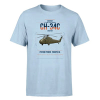 Thumbnail for Sikorsky CH-34C Choctaw design on light blue t-shirt, single-side print