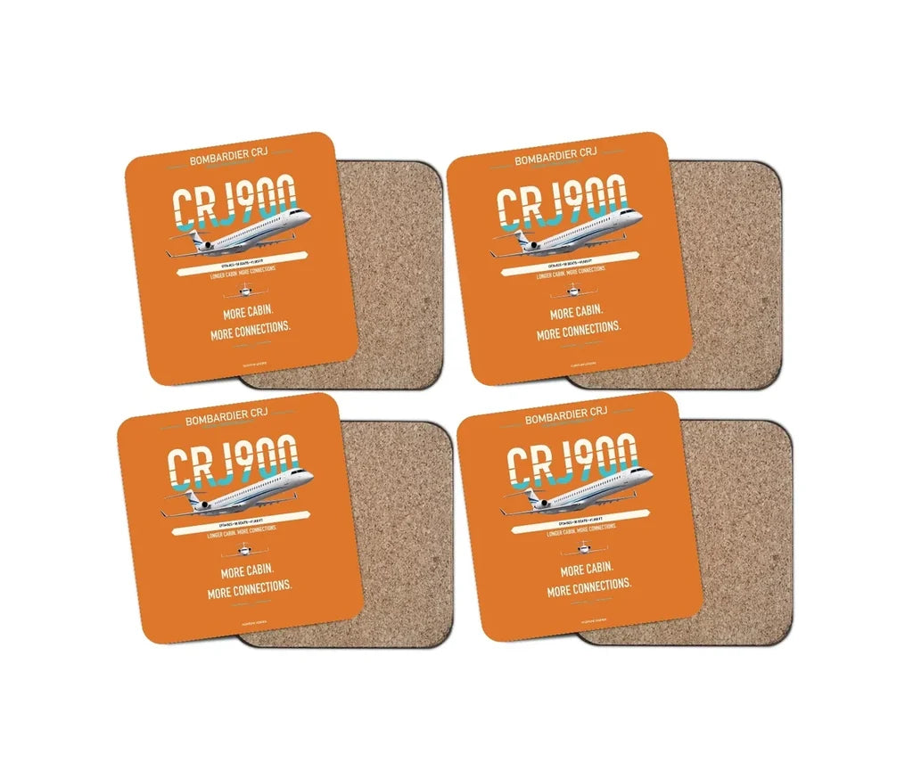 Bombardier CRJ900 design on orange 4 pieces set coaster