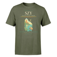 Thumbnail for Olsztyn-Mazury Airport (SZY) T-Shirt single-side front print in Green Army | olsztyn-mazury-airport-szy-double-side-t-shirt
