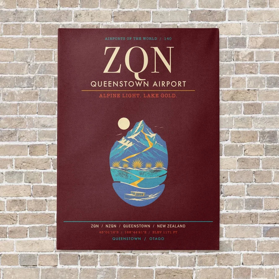 Queenstown Airport ZQN - Canvas Framed - Dark Red