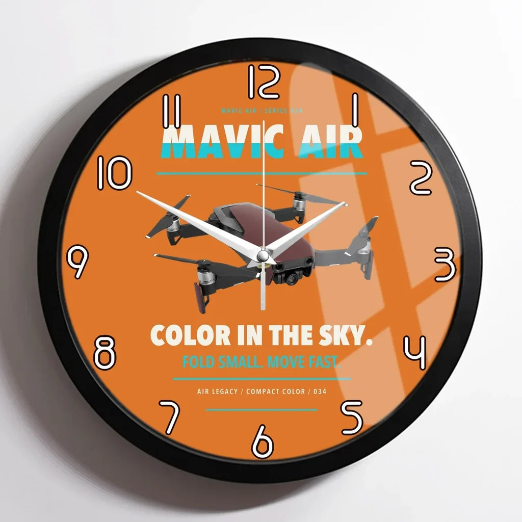 DJI Mavic Air design on orange framed wall clock