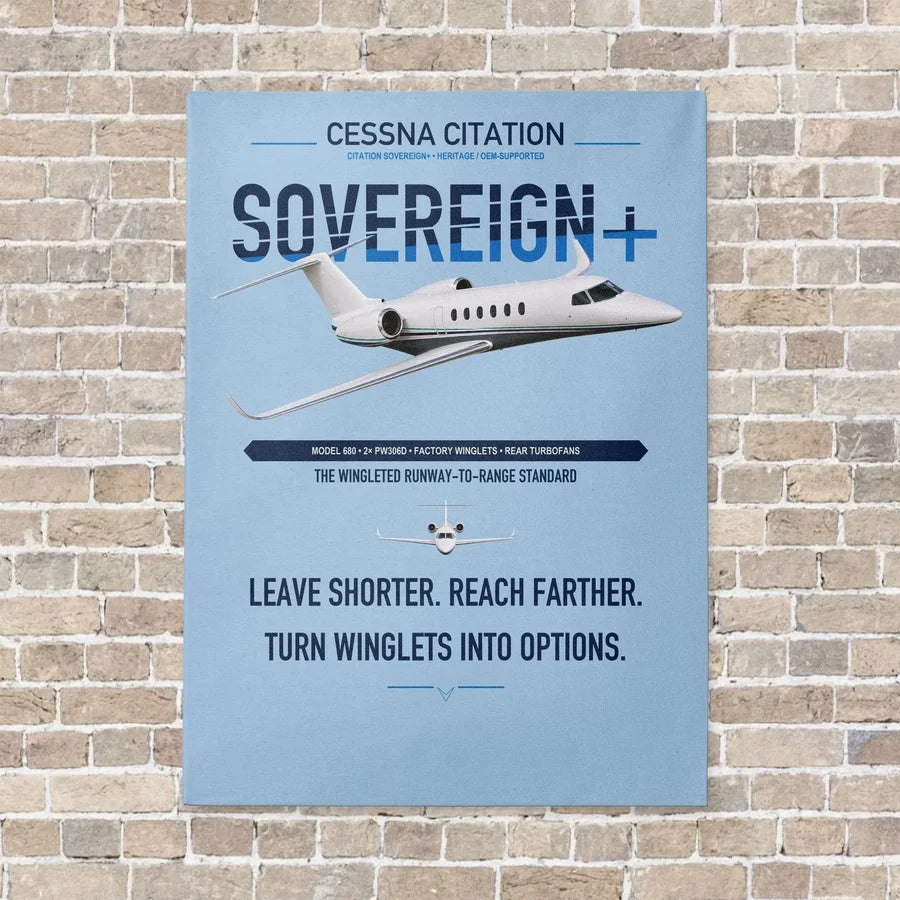 Cessna Citation Sovereign+ vertical canvas print - no frame - light blue background
