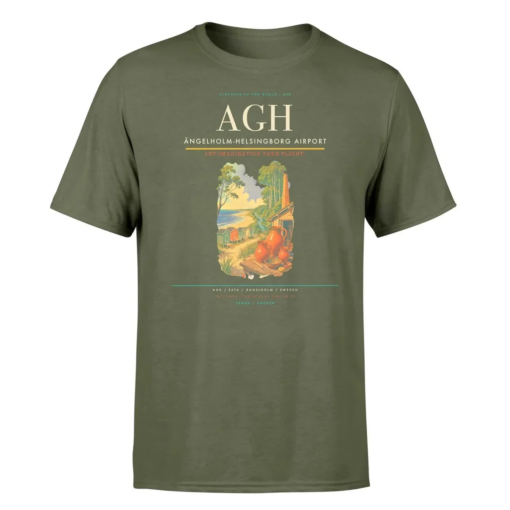 Ängelholm-Helsingborg Airport (AGH) T-Shirt single-side front print in Green Army | ängelholm-helsingborg-airport-agh-double-side-t-shirt
