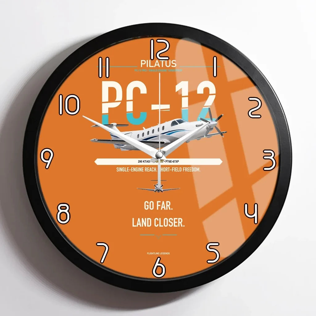 Pilatus PC-12 PRO design on orange framed wall clock
