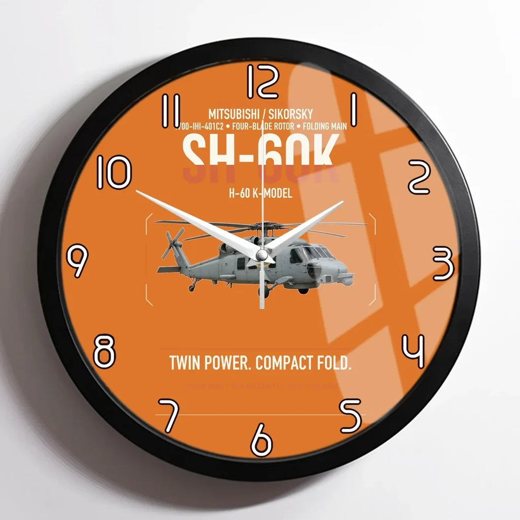 Mitsubishi Sikorsky SH-60K design on orange framed wall clock