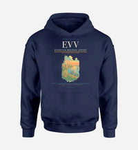 Thumbnail for Evansville Regional Airport (EVV) design on navy blue hoodie single-side print