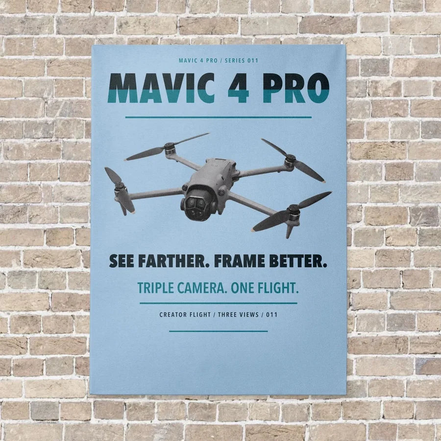 DJI Mavic 4 Pro vertical canvas print - no frame - light blue background