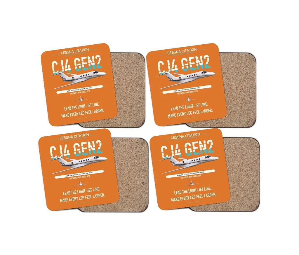 Cessna Citation CJ4 Gen2 design on orange 4 pieces set coaster
