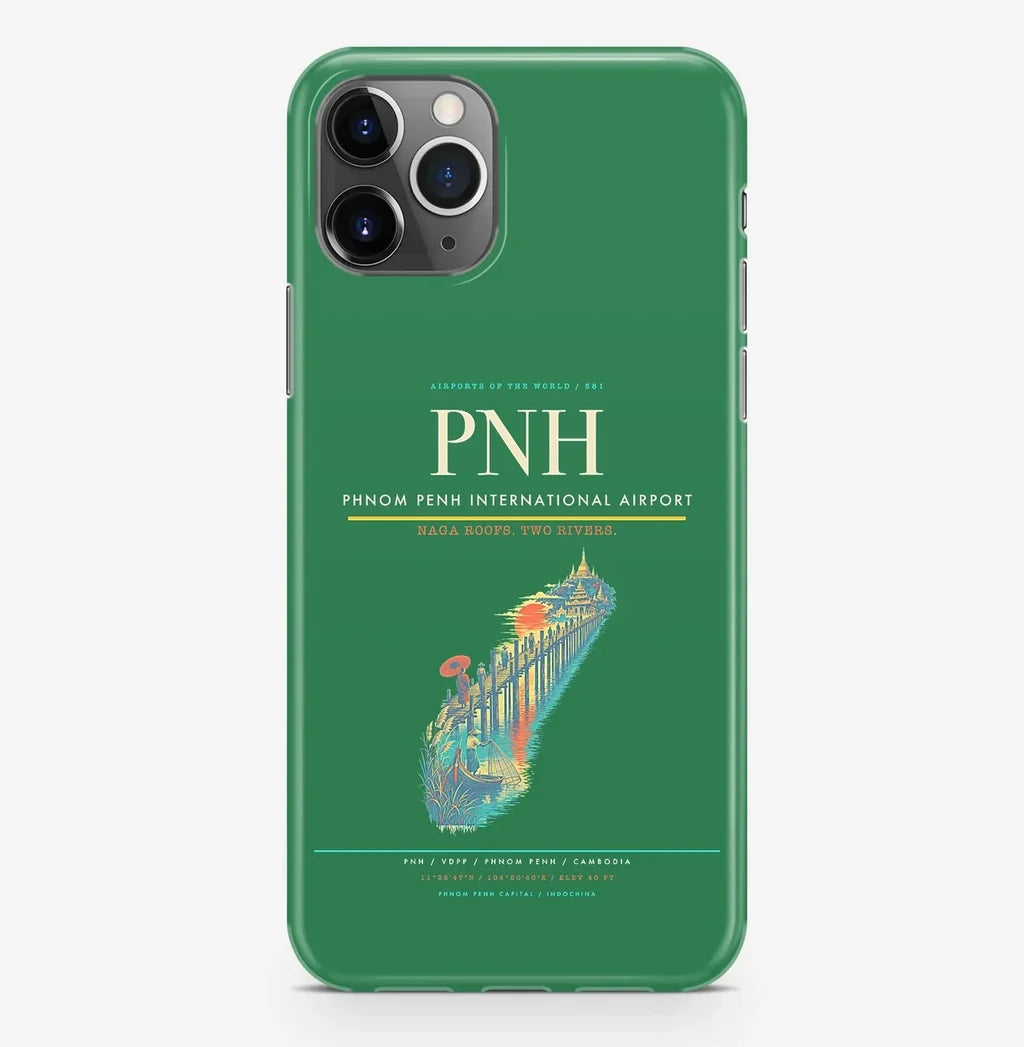 Phnom Penh Airport (PNH) design on green iPhone 16 Pro MagSafe case
