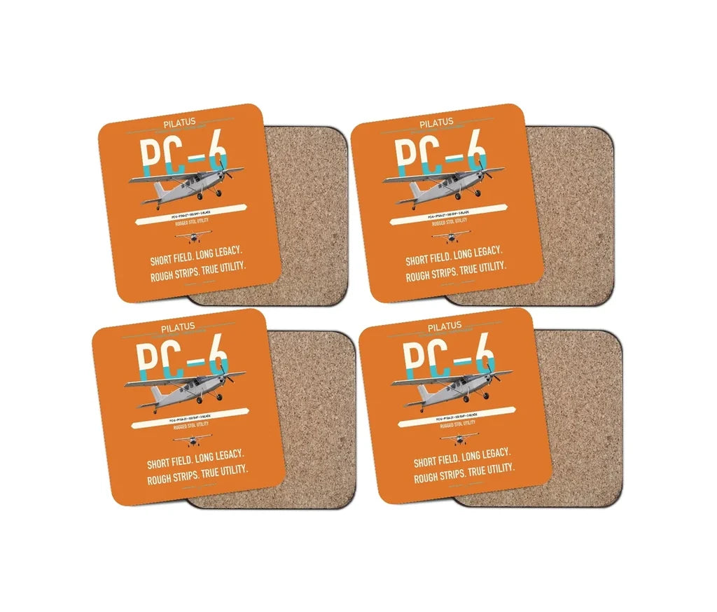 Pilatus PC-6 Porter design on orange 4 pieces set coaster