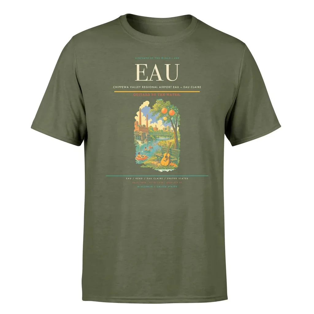 Chippewa Valley Regional Airport (EAU) T-Shirt single-side front print in Green Army | chippewa-valley-regional-airport-eau-double-side-t-shirt