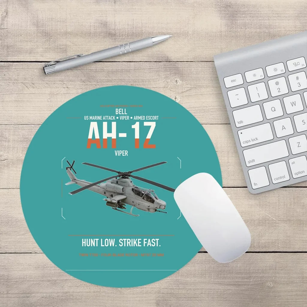 Bell AH-1Z Viper design on turquoise round mouse pad