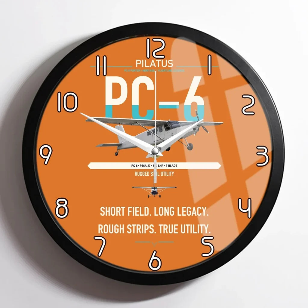 Pilatus PC-6 Porter design on orange framed wall clock