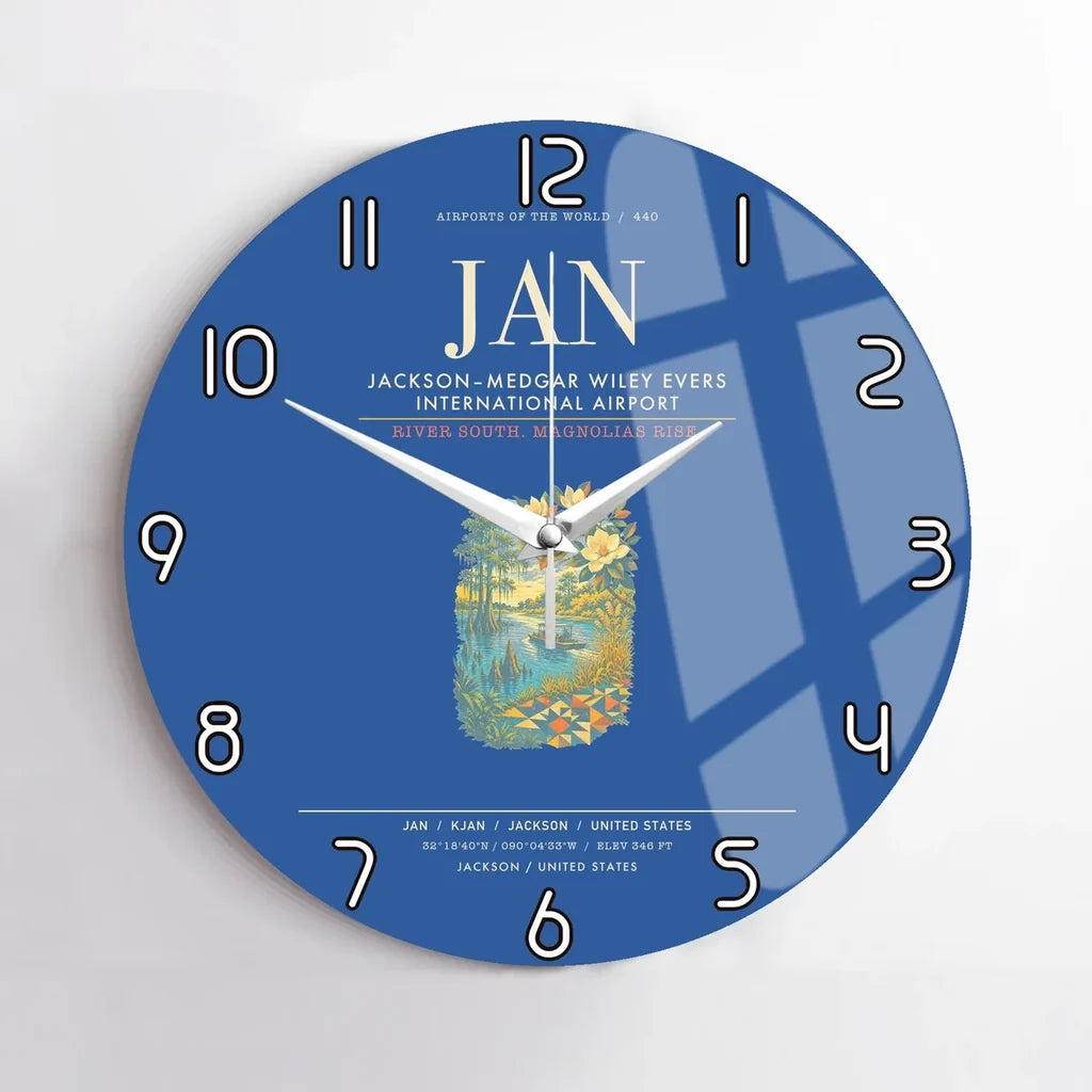 JacksonMedgar Wiley Evers International Airport JAN Wall-Clock No-Frame - Blue