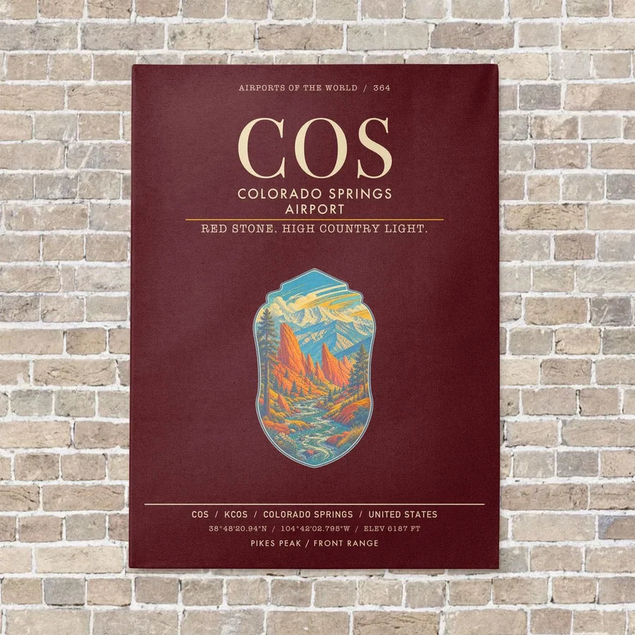 Colorado Springs Airport COS - Canvas Framed - Dark Red