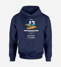 Thumbnail for Piper J-3 Cub design on navy blue double-side hoodie, single-side print
