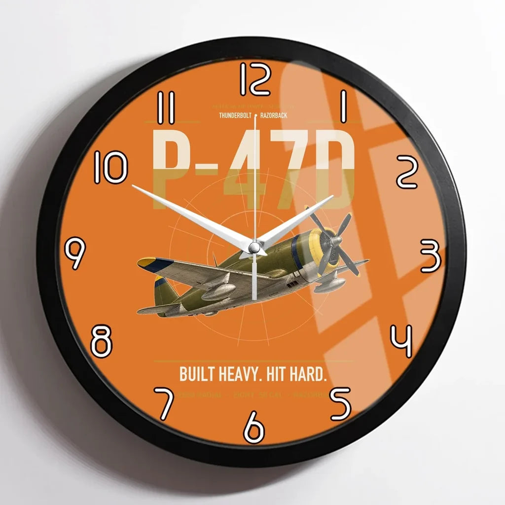 P-47D Thunderbolt Razorback design on orange framed wall clock