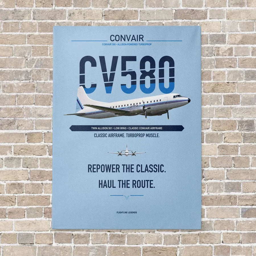 Convair 580 vertical canvas print - no frame - light blue background