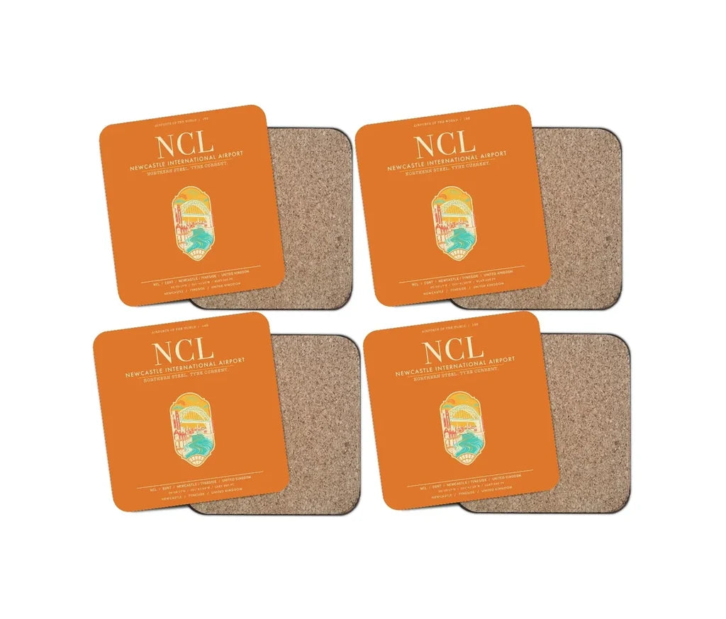 Newcastle International Airport (NCL) design on orange 4 pieces set coaster