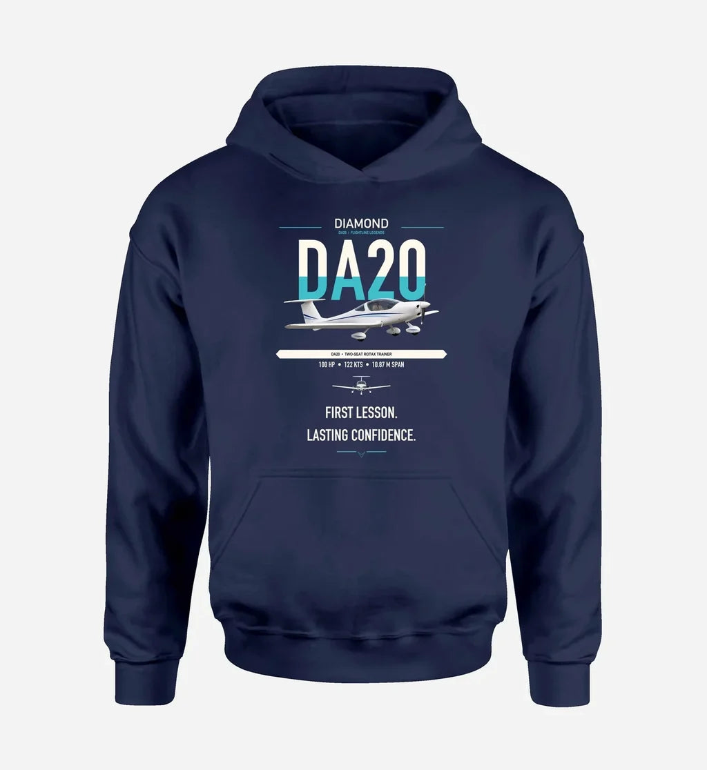 Diamond DA20 design on navy blue double-side hoodie, single-side print
