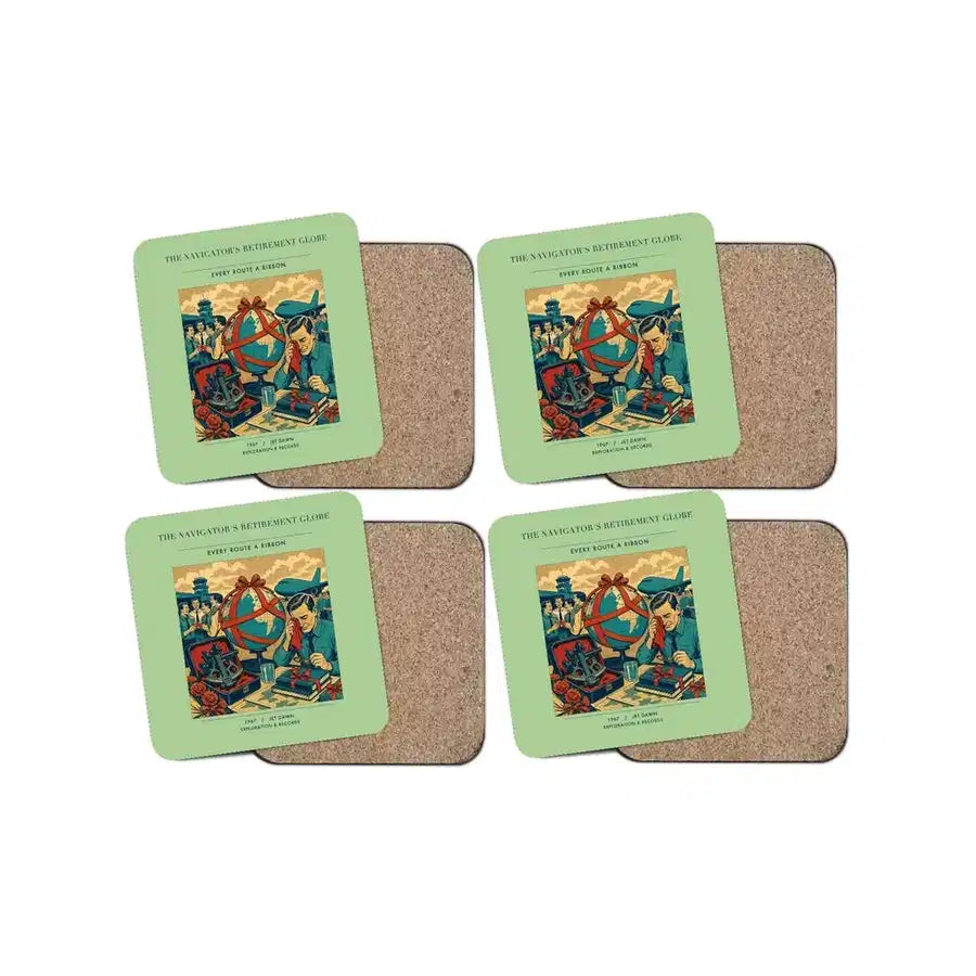 The Navigator's Retirement Globe - Designed Coasters design on light green 4-pieces-set