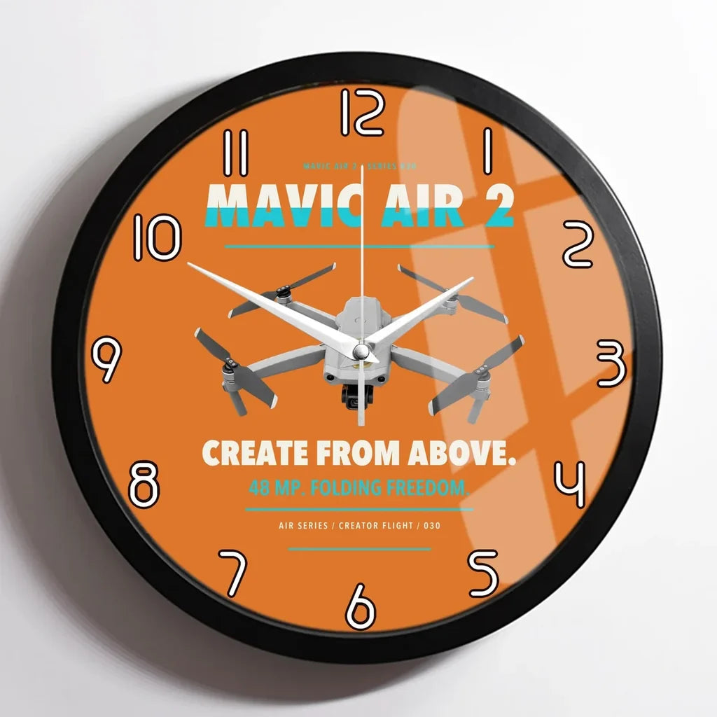 DJI Mavic Air 2 design on orange framed wall clock