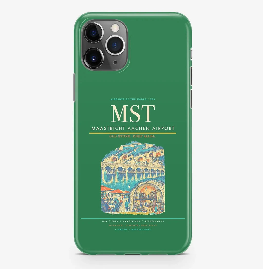 Maastricht Airport (MST) design on green iPhone 16 Pro MagSafe case