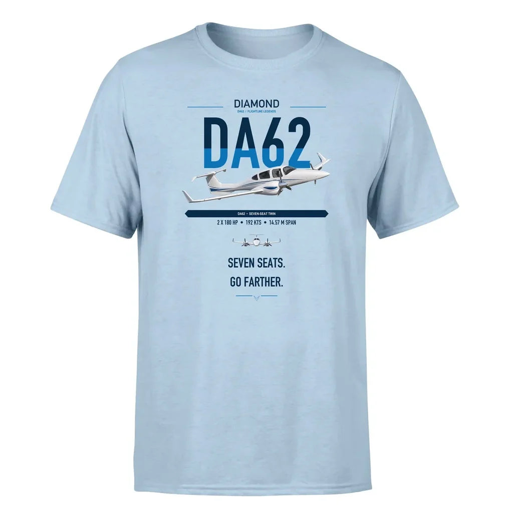 Diamond DA62 design on light blue t-shirt, single-side print