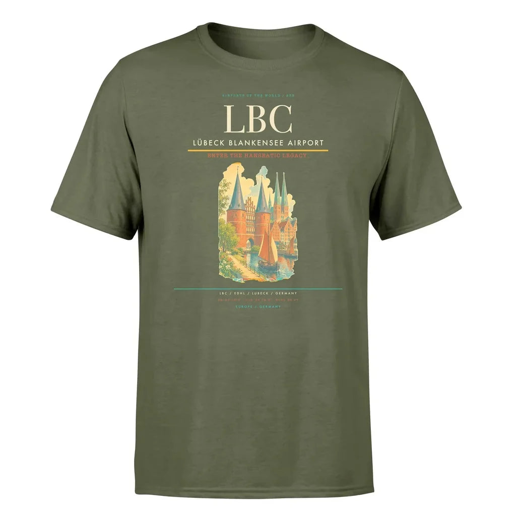 Lübeck Blankensee Airport (LBC) T-Shirt single-side front print in Green Army | lübeck-blankensee-airport-lbc-double-side-t-shirt