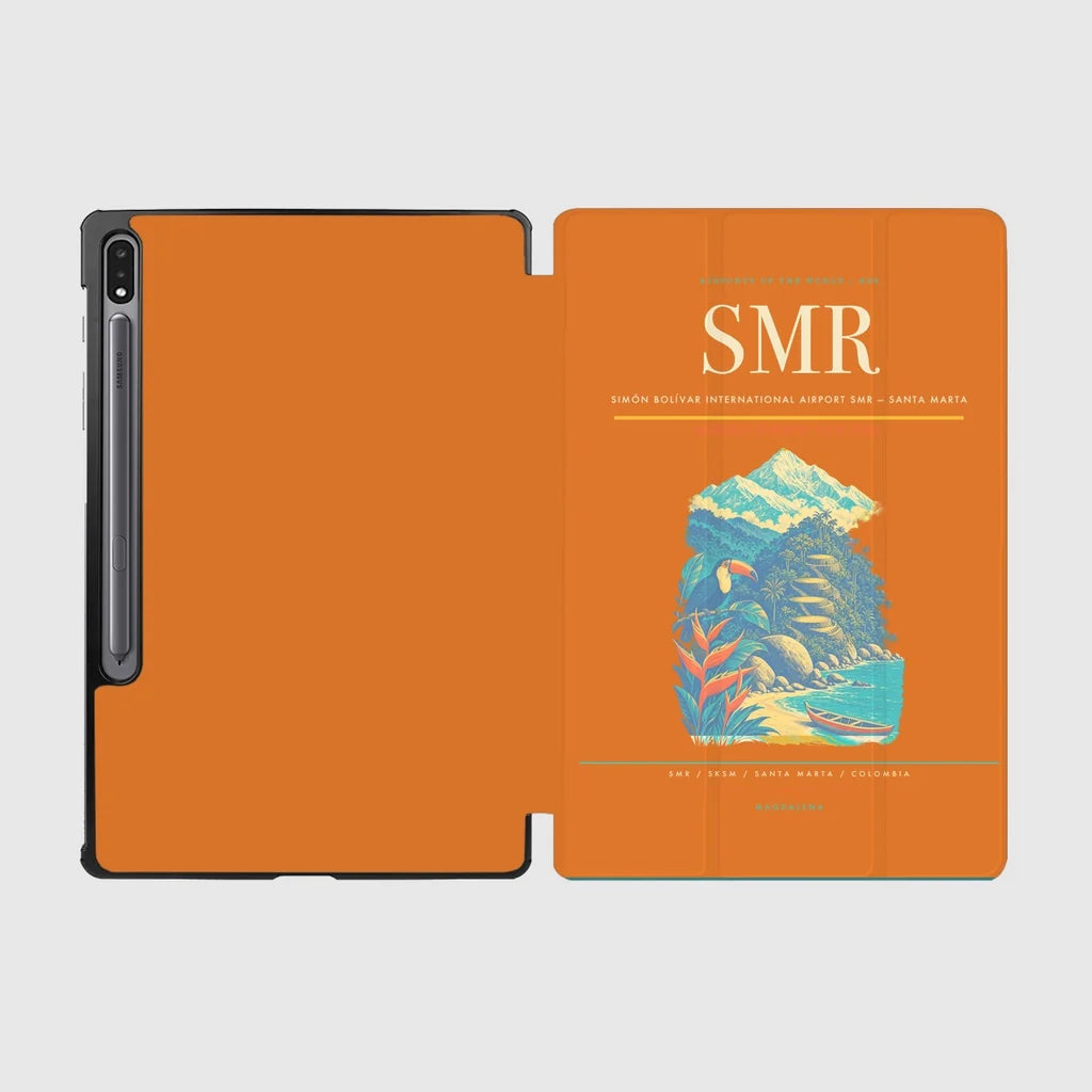 Simón Bolívar International Airport (SMR) design on orange samsung tablet tablet case