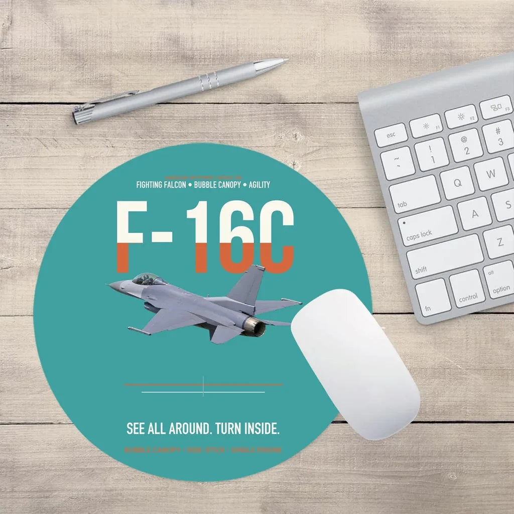 F-16C Fighting Falcon See All Around Turn Inside design on turquoise round mouse pad
