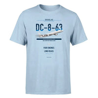 Thumbnail for Douglas DC-8-63 design on light blue double-side t-shirt, single-side print
