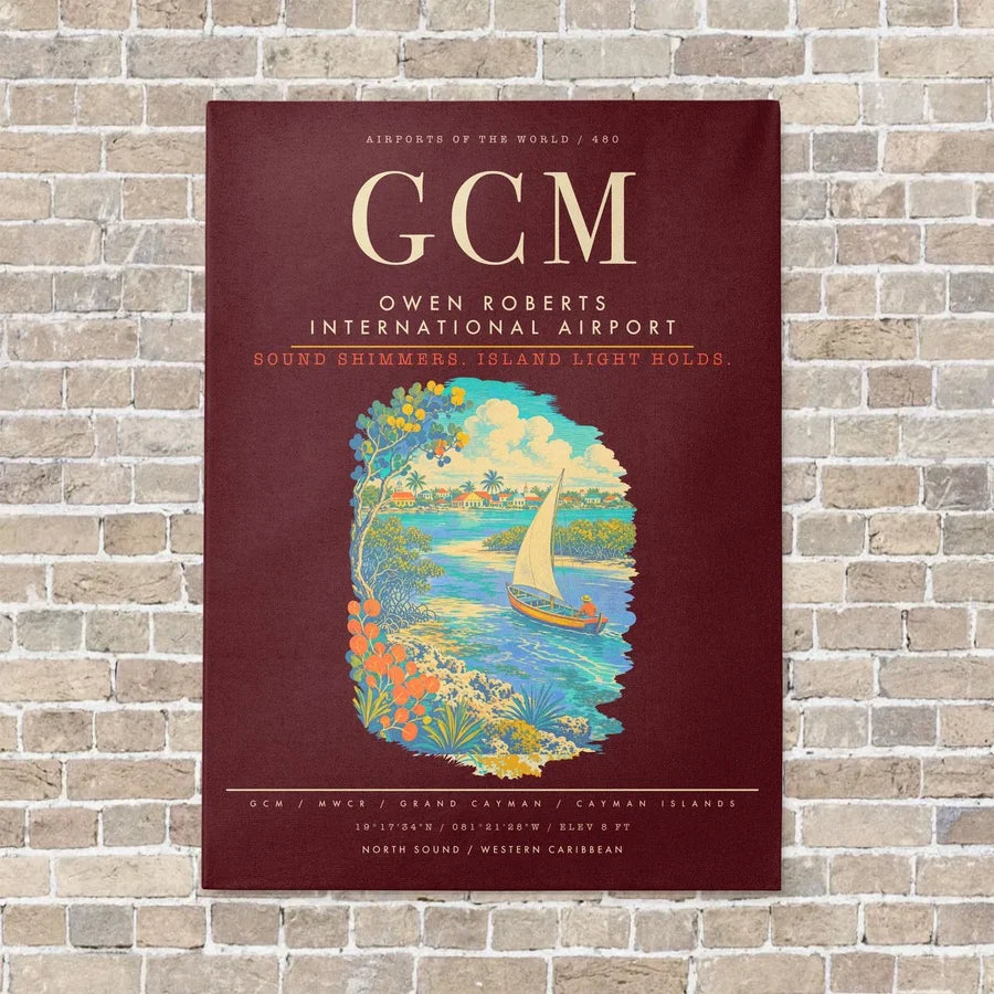 Owen Roberts International Airport GCM - Canvas Framed - Dark Red