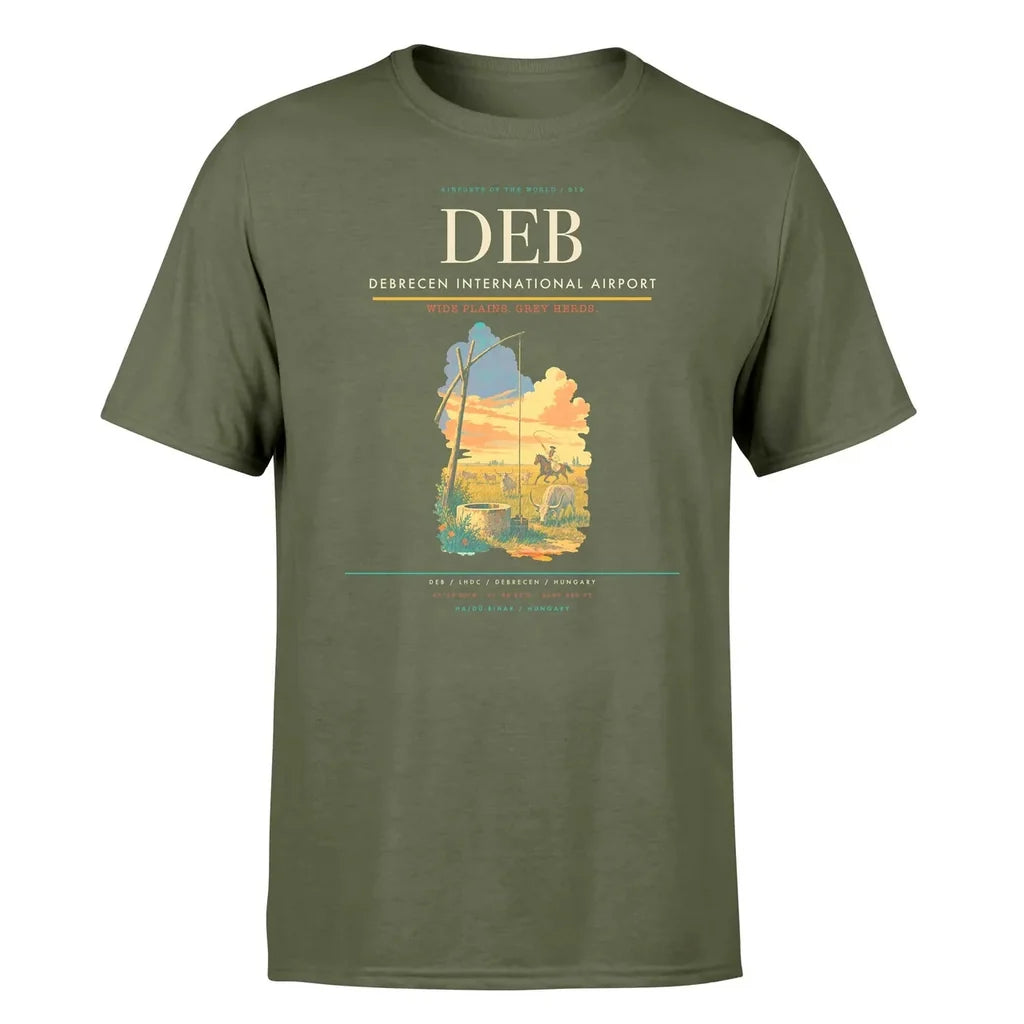 Debrecen International Airport (DEB) T-Shirt single-side front print in Green Army | debrecen-international-airport-deb-double-side-t-shirt