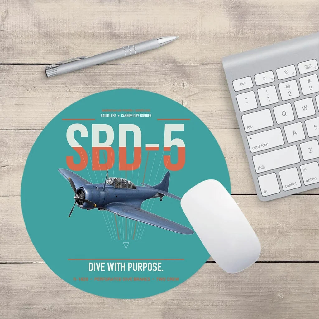 SBD-5 Dauntless design on turquoise round mouse pad