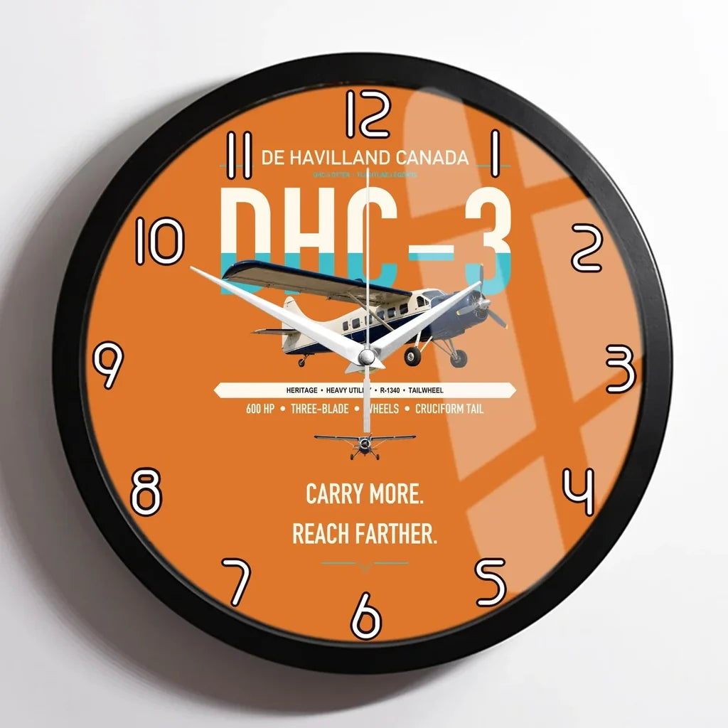 DHC-3 Otter design on orange framed wall clock