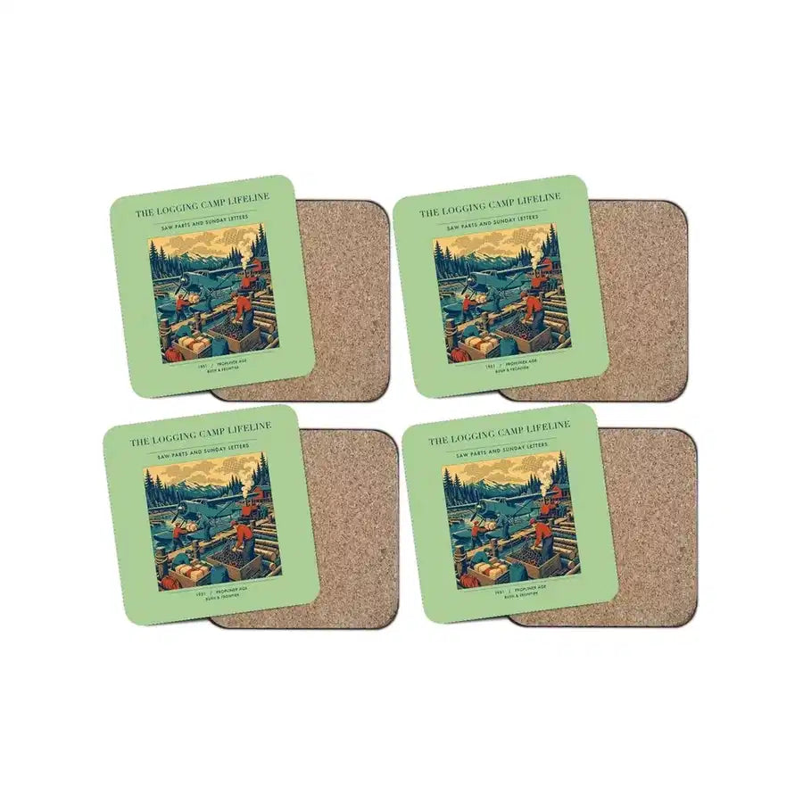 The Logging Camp Lifeline - Designed Coasters design on light green 4-pieces-set
