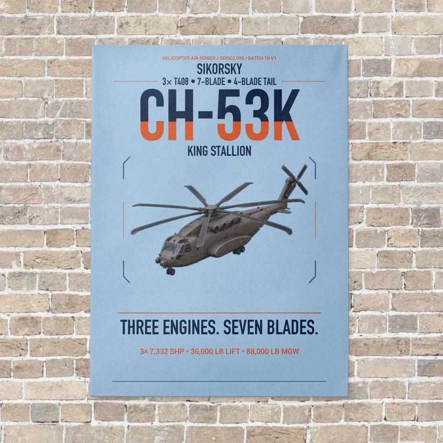 Sikorsky CH-53K King Stallion vertical canvas print - no frame - light blue background