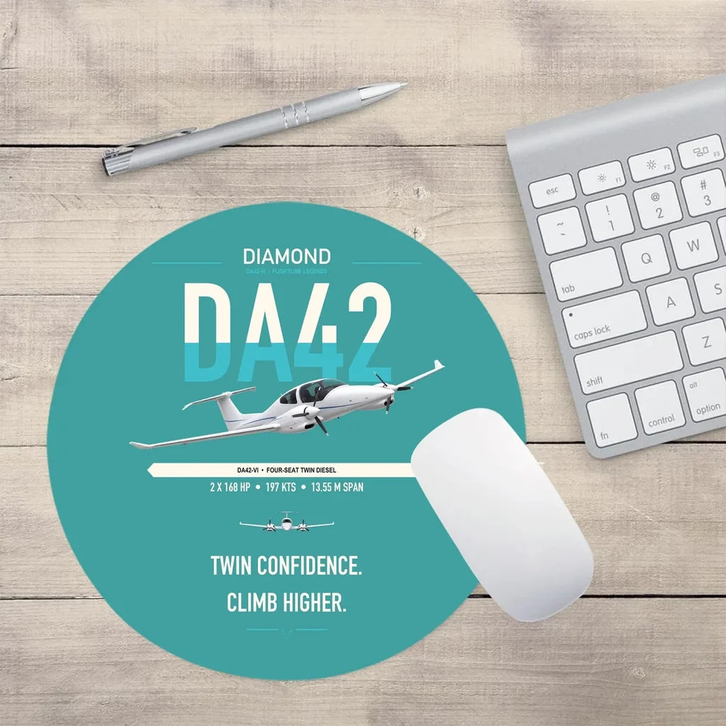 Diamond DA42-VI design on turquoise round mouse pad