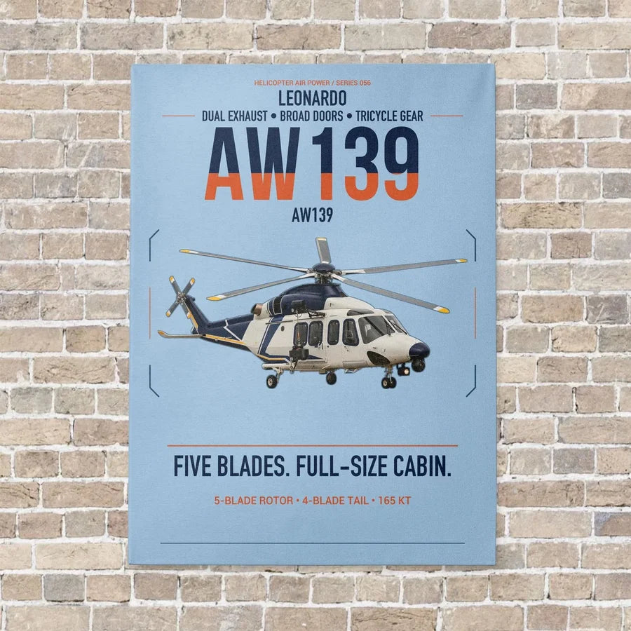 Leonardo AW139 vertical canvas print - no frame - light blue background