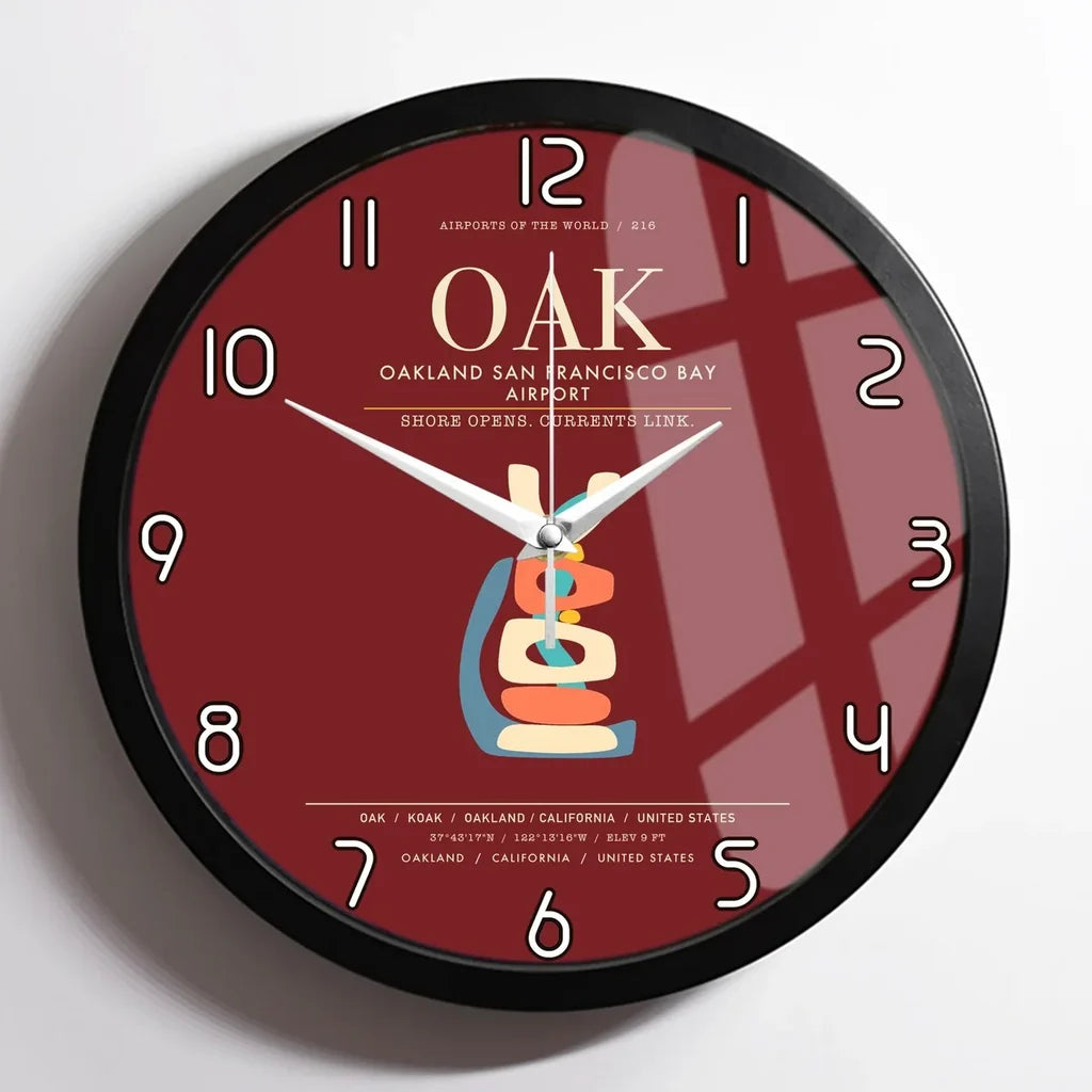Oakland San Francisco Bay Airport OAK Wall-Clock Framed - Dark Red