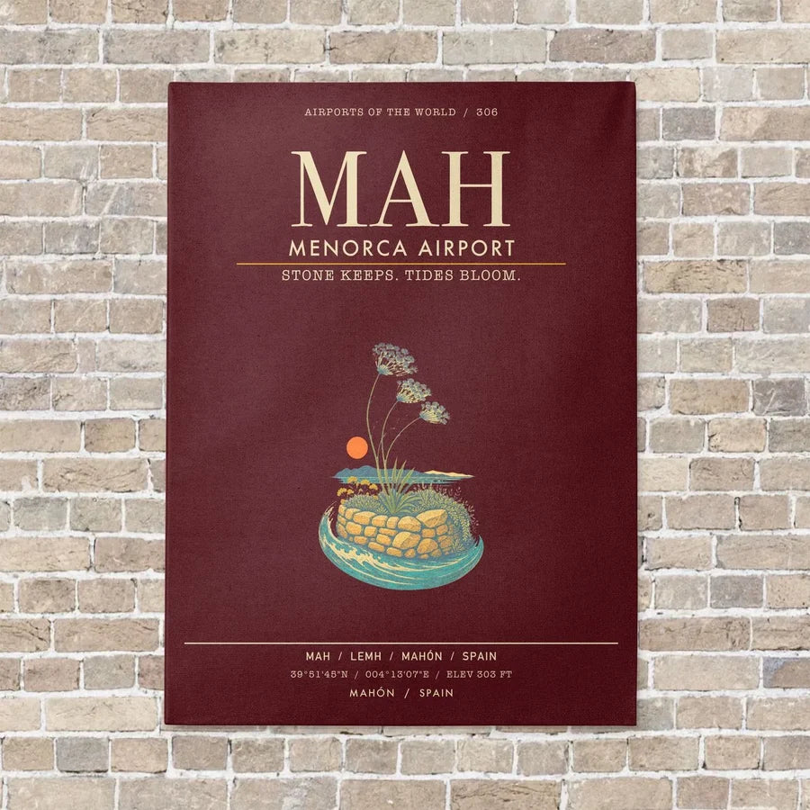 Menorca Airport MAH - Canvas Framed - Dark Red
