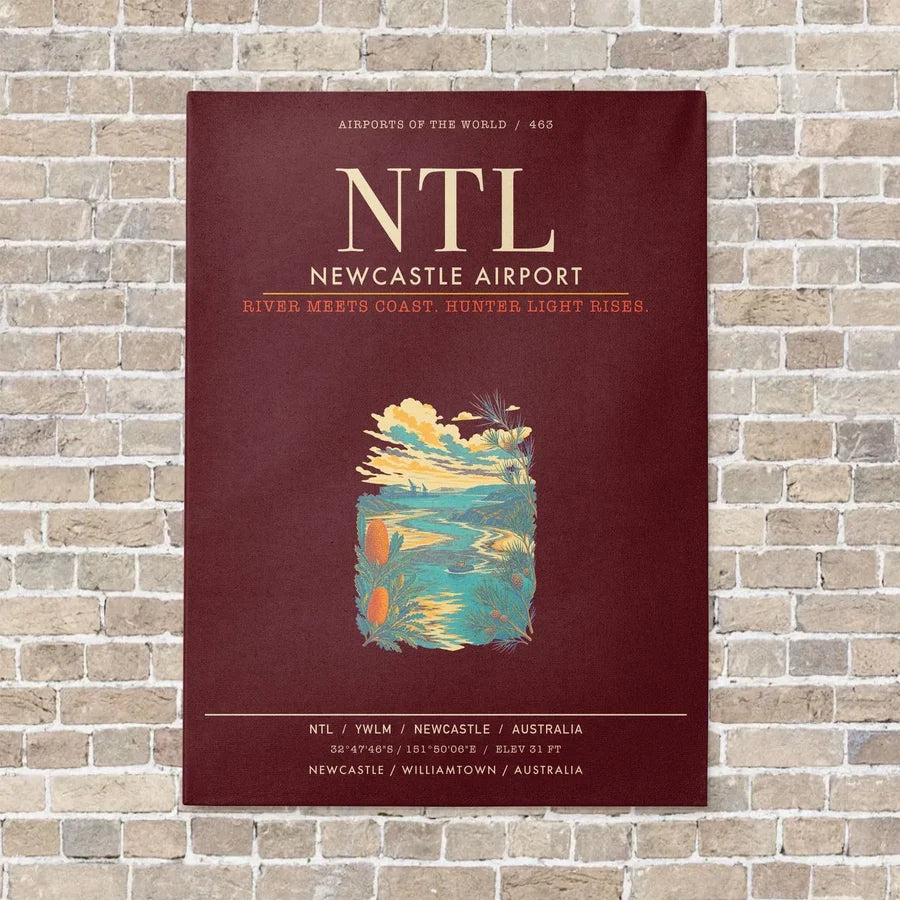 Newcastle Airport NTL - Canvas Framed - Dark Red