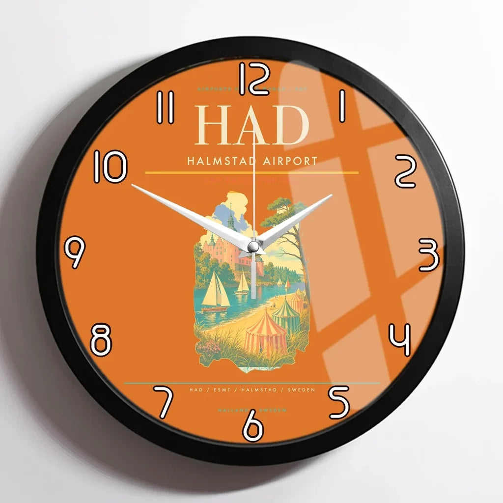 Halmstad Airport (HAD) design on orange framed wall clock