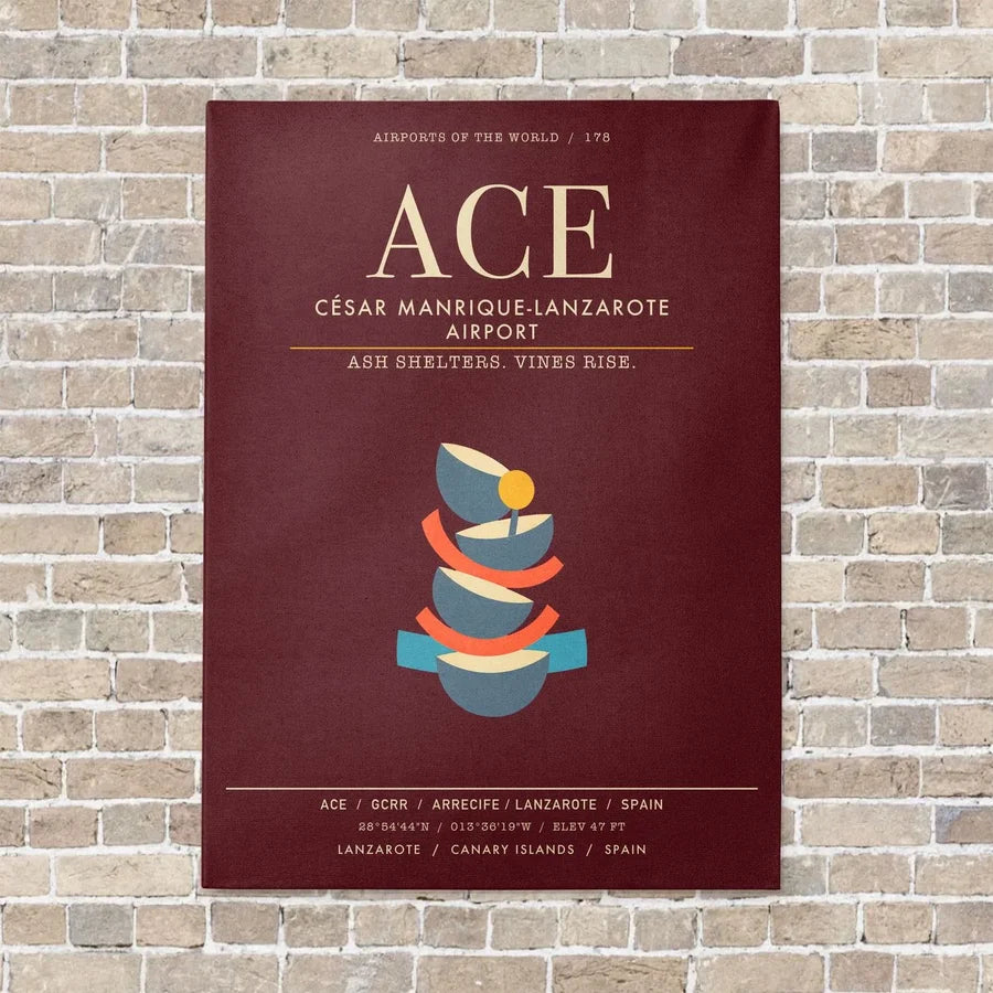 Cesar Manrique-Lanzarote Airport ACE - Canvas Framed - Dark Red