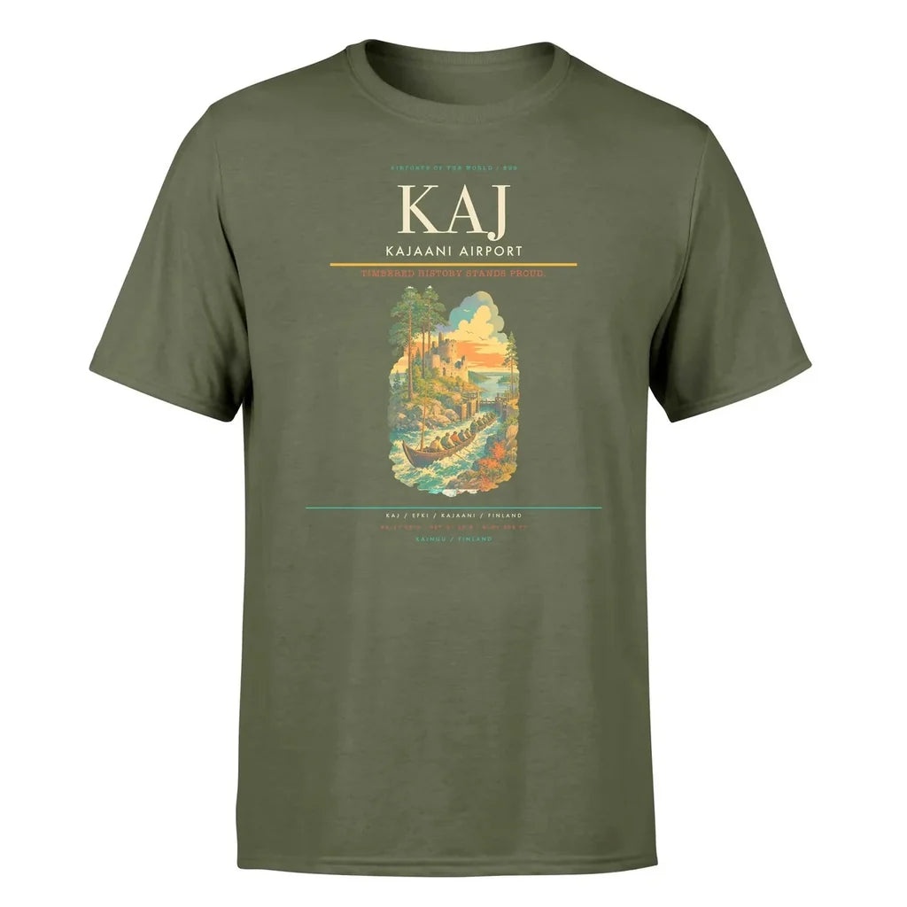Kajaani Airport (KAJ) T-Shirt single-side front print in Green Army | kajaani-airport-kaj-double-side-t-shirt
